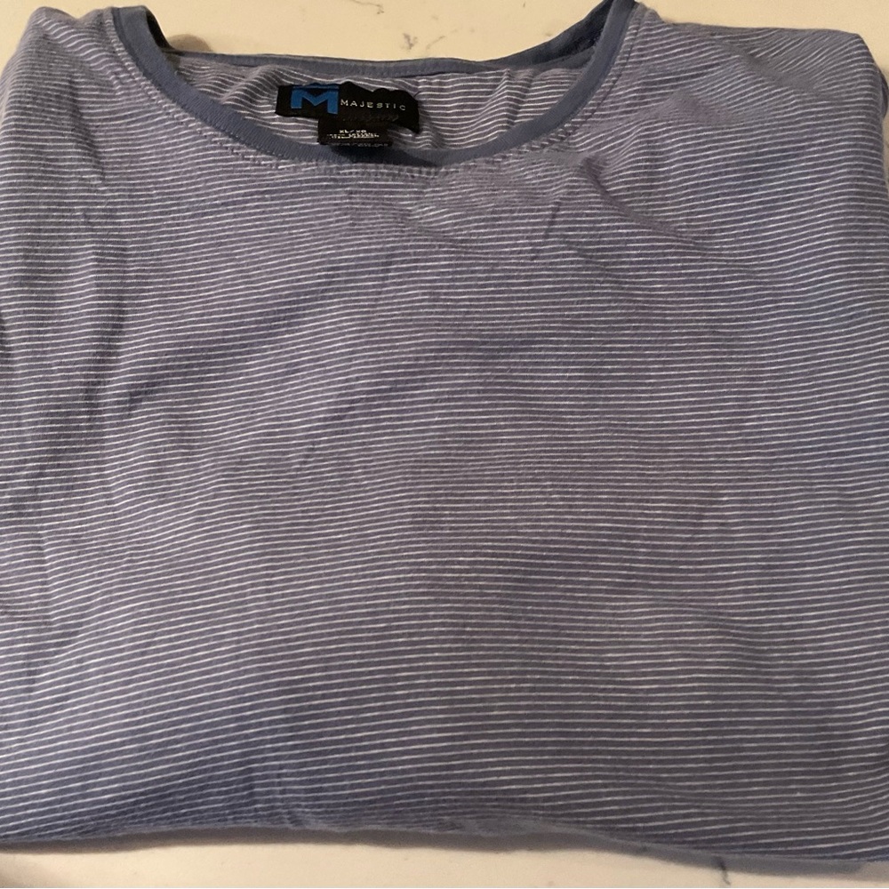 Majestic Light Blue Pinstripe Tee